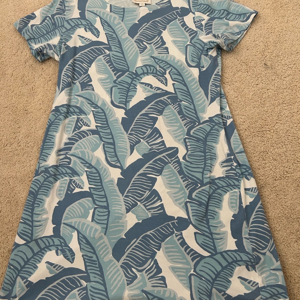 Sail to Sable Dress with Blue Leaf Design